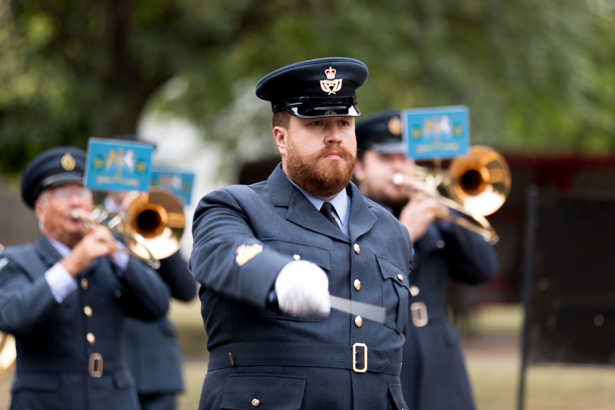 Image shows RAF Band performing drill.
